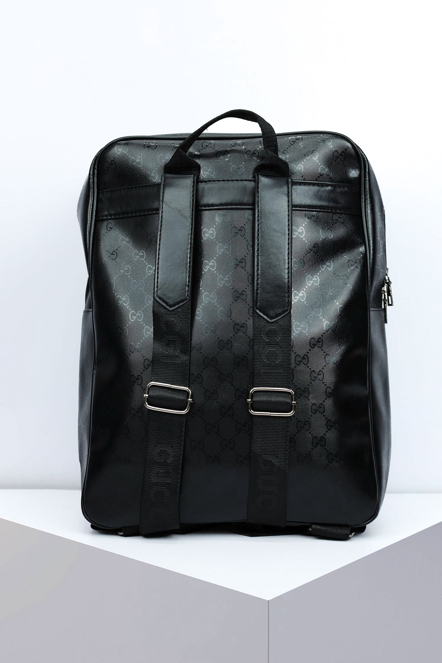 Guci Textured PU Leather Backpack in Black