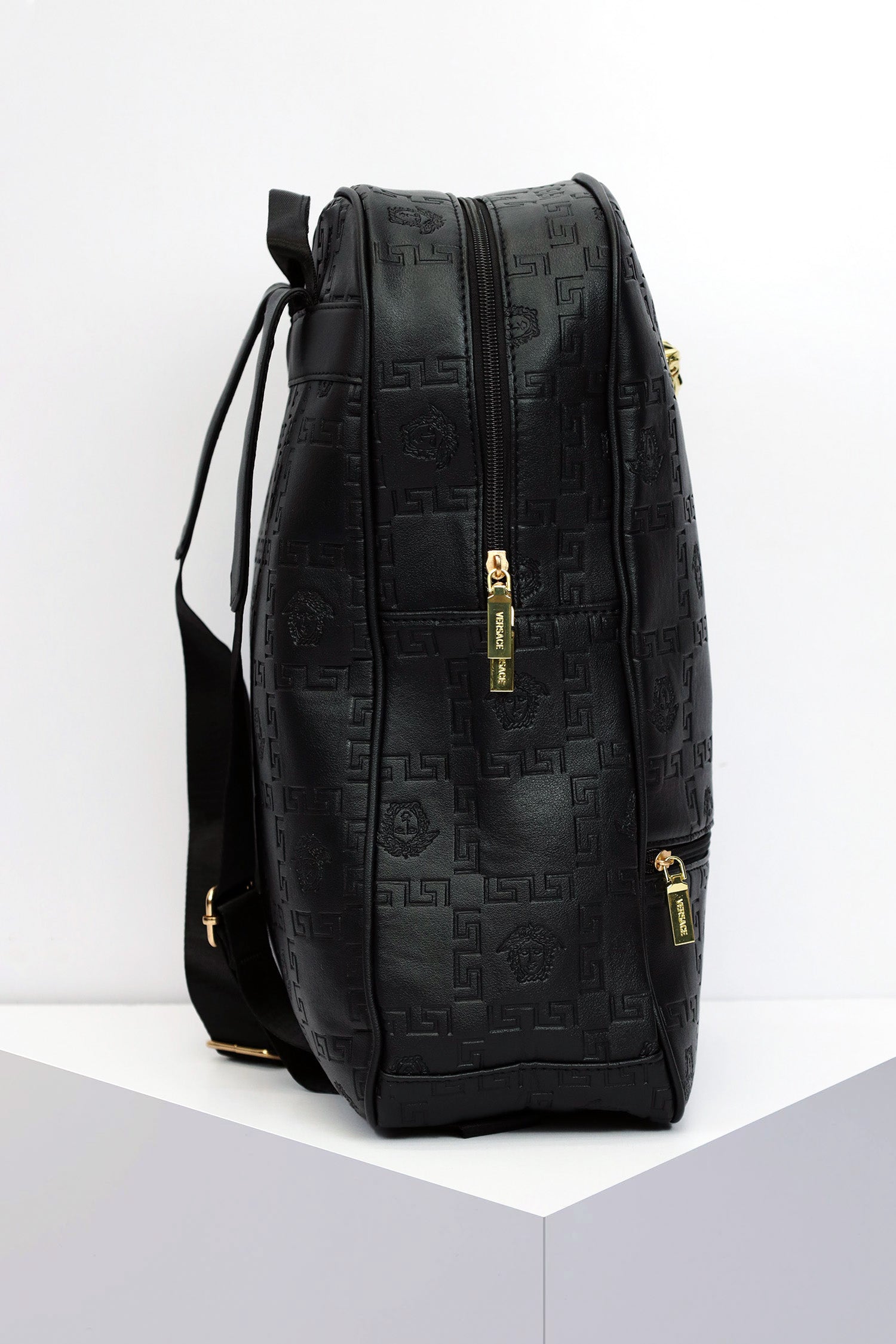 Vrsce Logo Self Textured PU Leather Backpack in Black