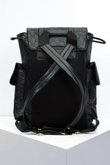 Guci Cross Pockets Self Textured PU Leather Backpack in Black