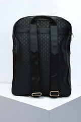 Guci Embossed Textured PU Leather Backpack in Black & Golden