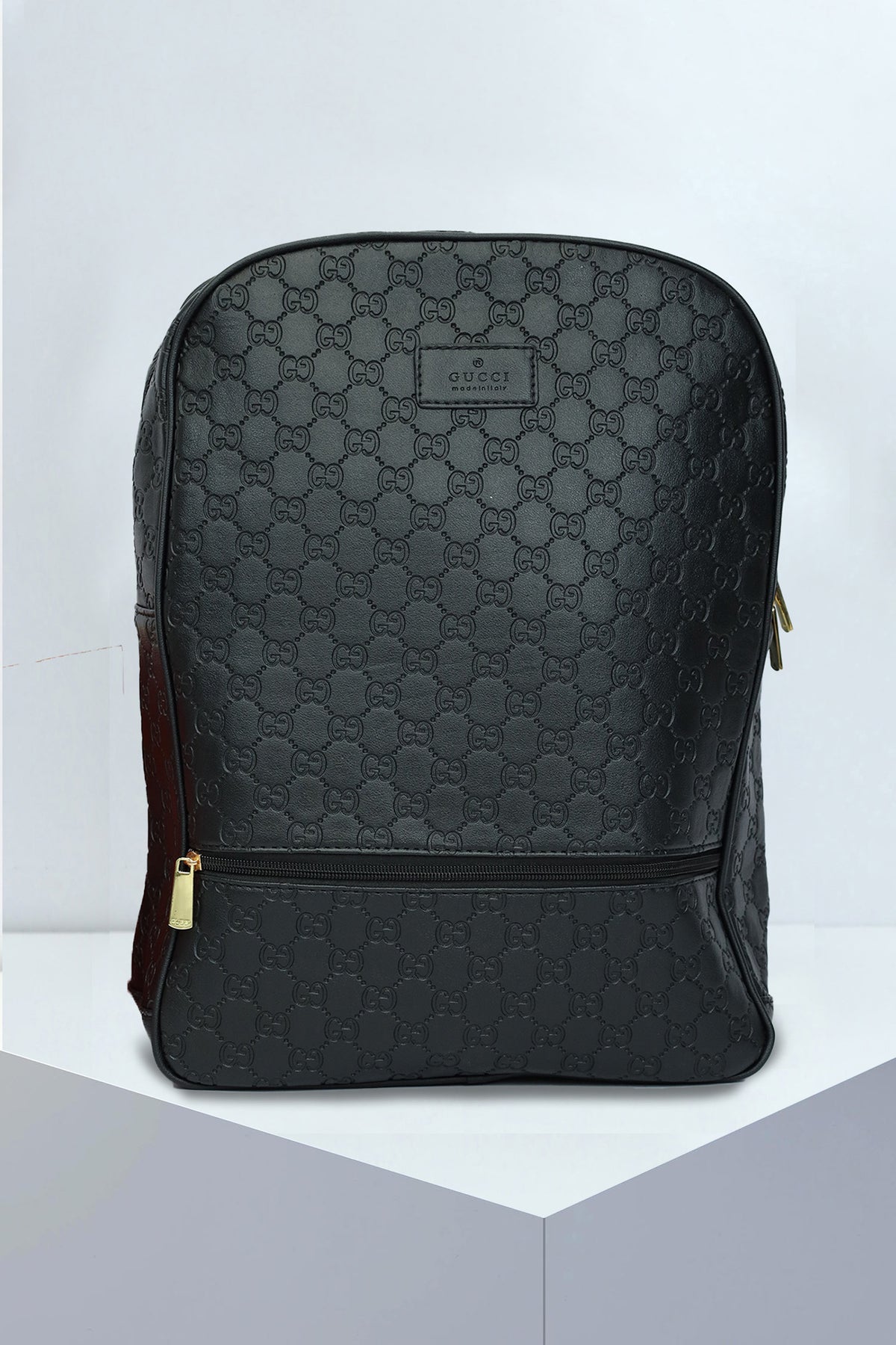 Guci Self Embossed Textured Backpack in Black & Golden