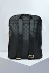Guci Self Embossed Textured Backpack in Black & Golden