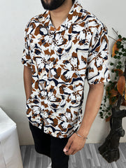 All Over Floral Half Sleeve Linen Casual Shirt