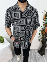 Bandana Pattern Print Half Sleeve Linen Casual Shirt