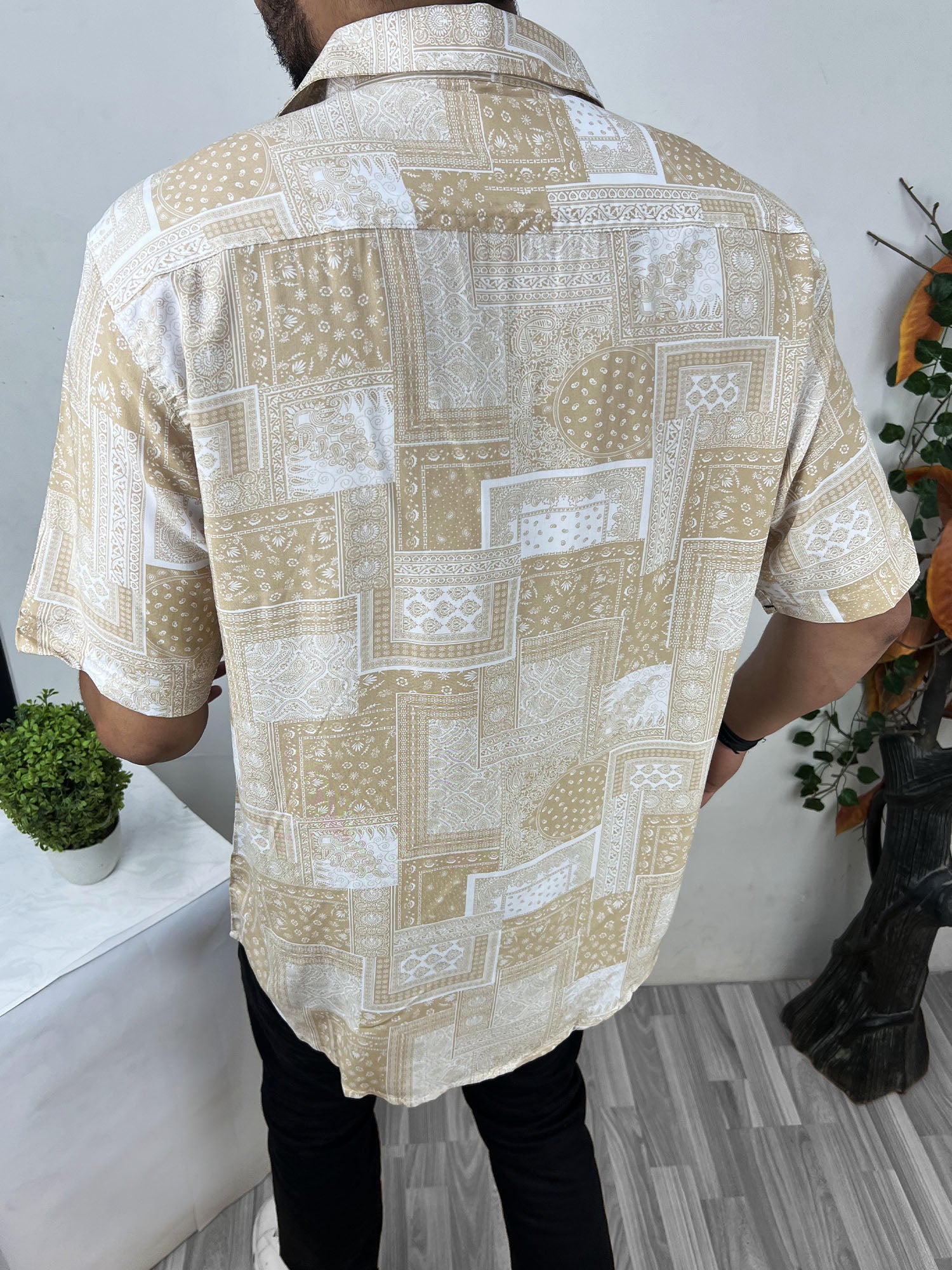 Paisley Pattern Half Sleeve Linen Casual Shirt