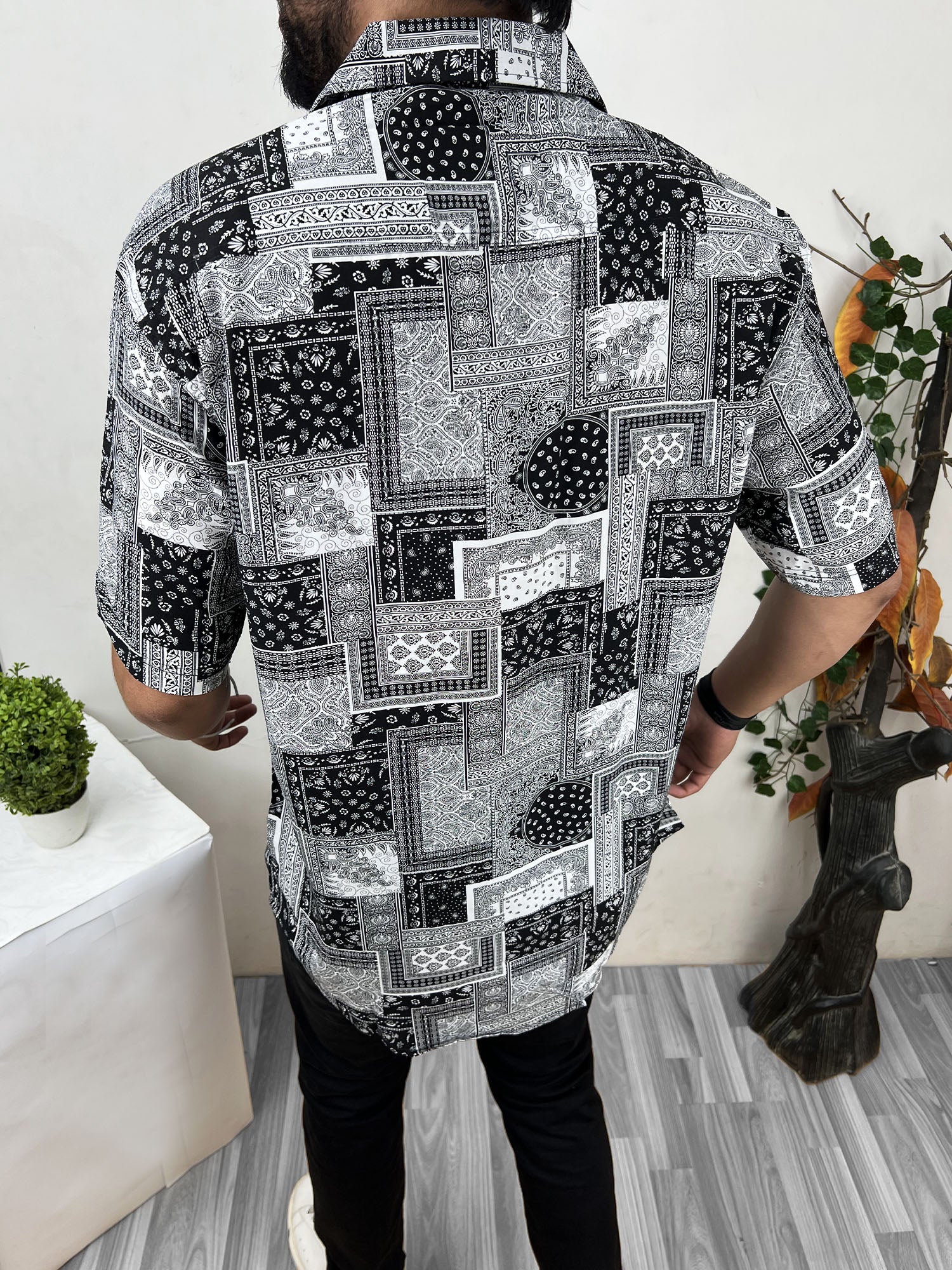 Paisley Pattern Half Sleeve Linen Casual Shirt