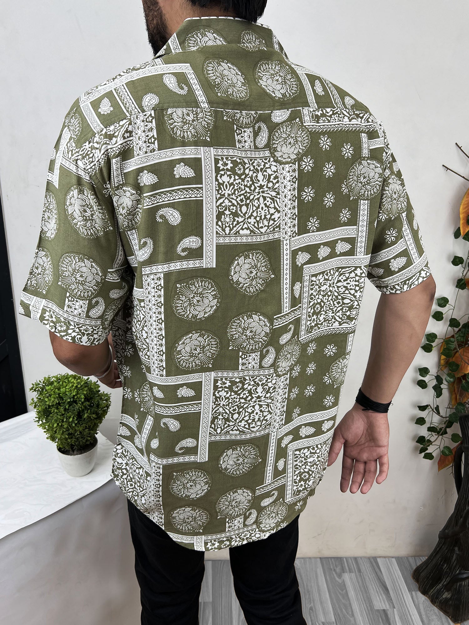 Paisley Design Half Sleeve Linen Casual Shirt