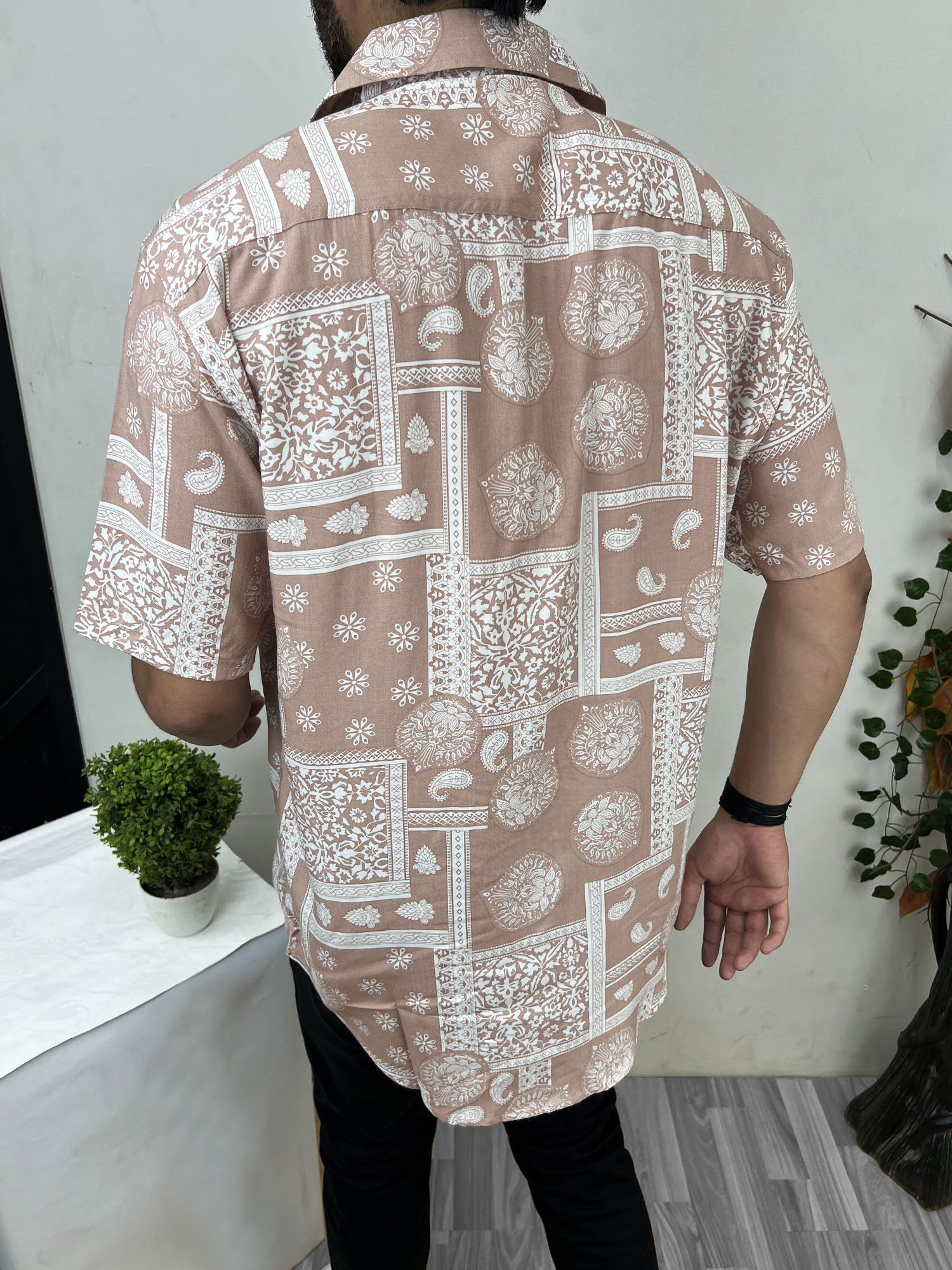 Paisley Design Half Sleeve Linen Casual Shirt