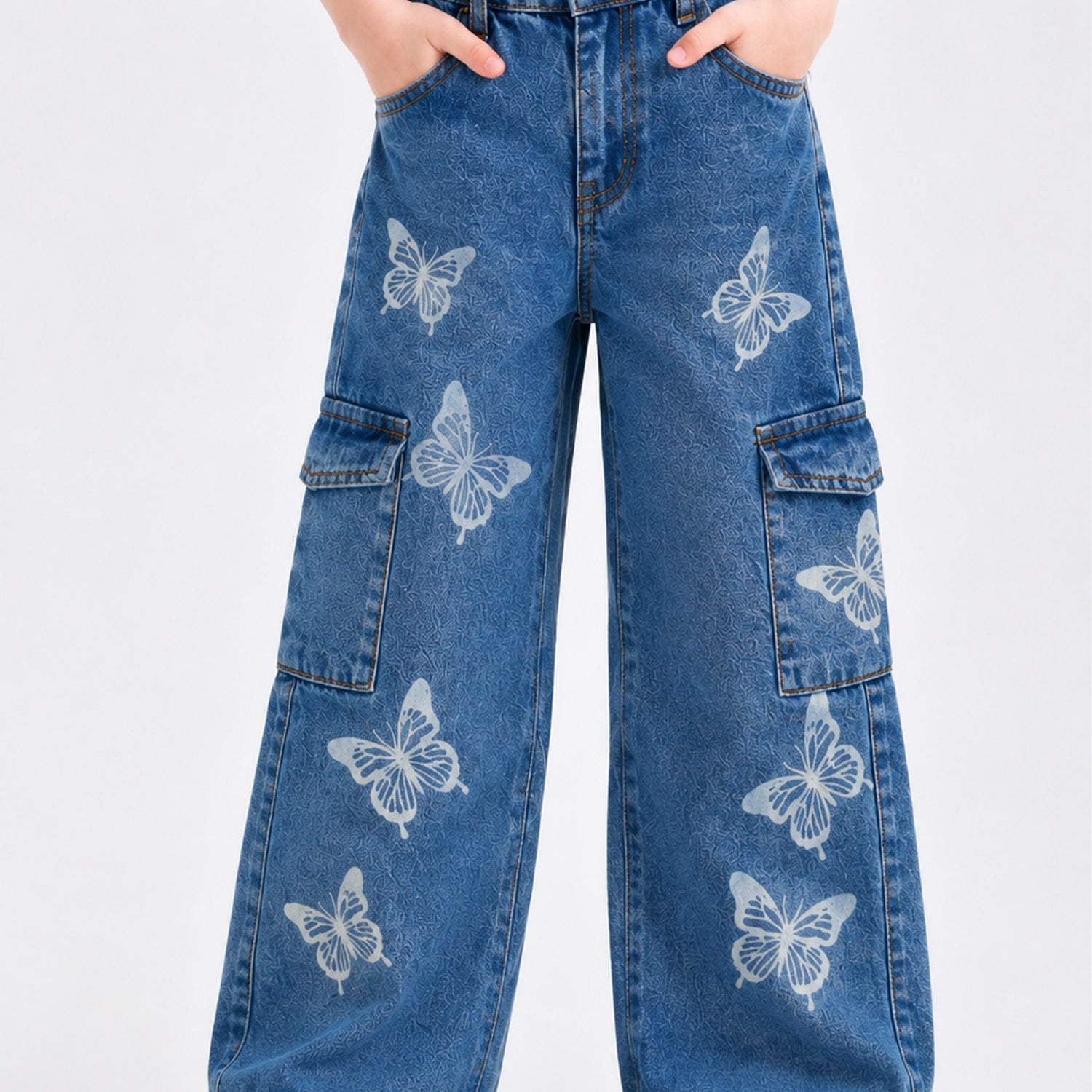 Turbo Butterfly Pattern Wide-Leg Jeans For Girls