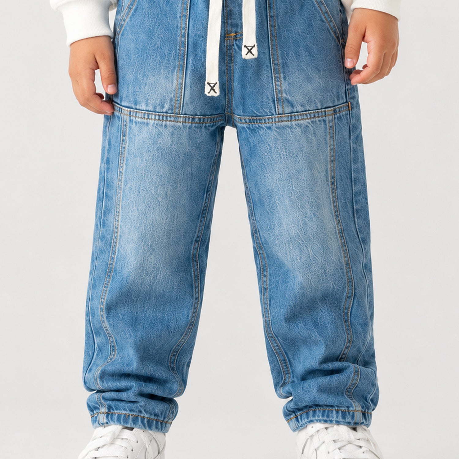 Turbo Utility-Style Denim Baggy Jeans For Boys