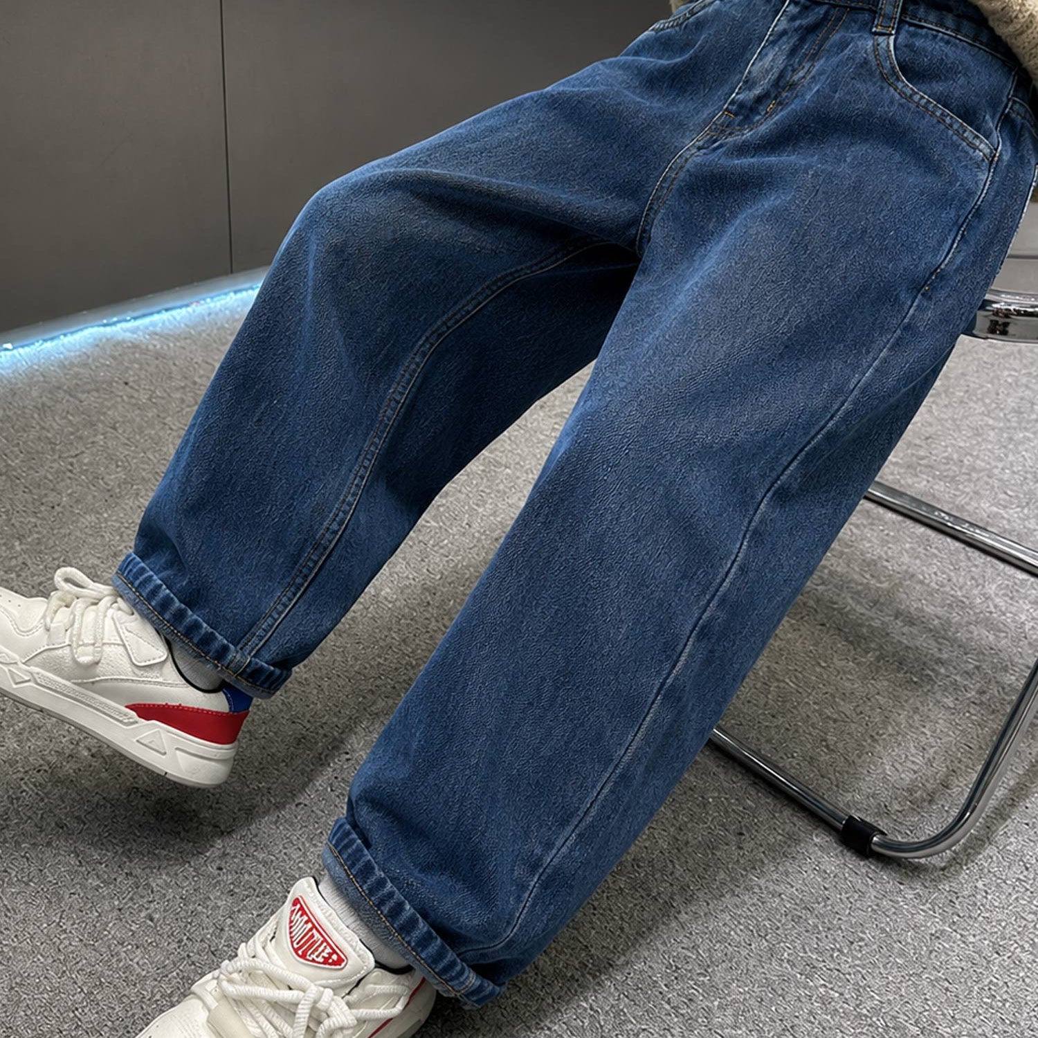 Turbo Minimal Straight Denim Baggy Jeans For Boys