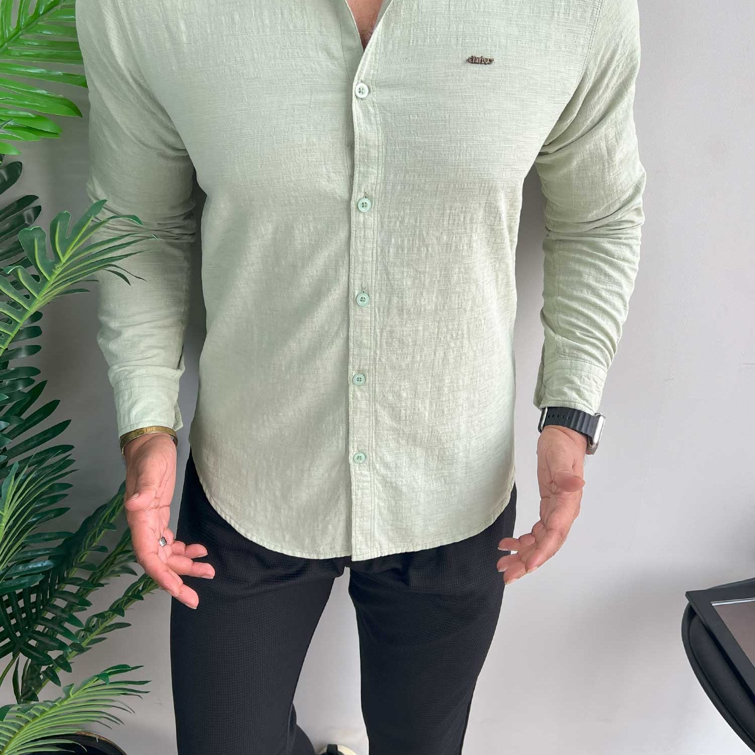 Turbo Dobby Textured Long Sleeve Cotton Casual Shirt