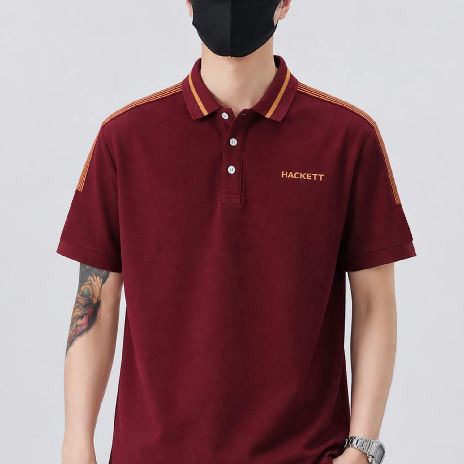 Hcket Contrasting Striped Sleeves Men's Polo Shirt
