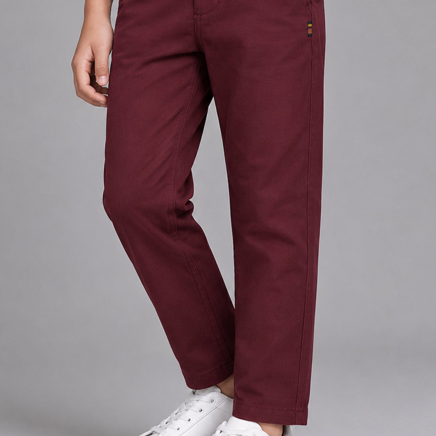 Turbo Regular Slim Fit Cotton Pant For Boys In Maroon