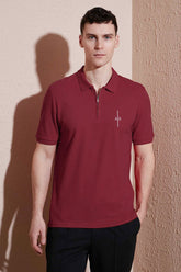Armni Icon Stripe Zip-Placket Men's Polo Shirt