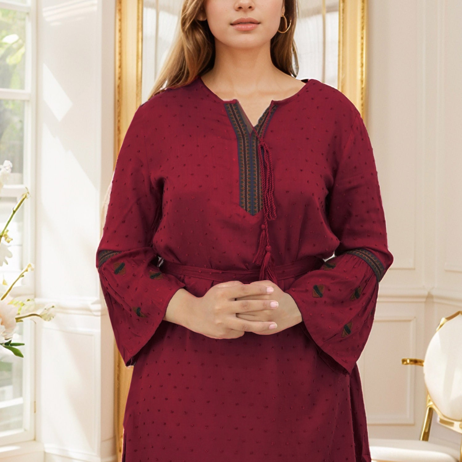 Embroidered Design Self Phulkari Turkish Imported Top