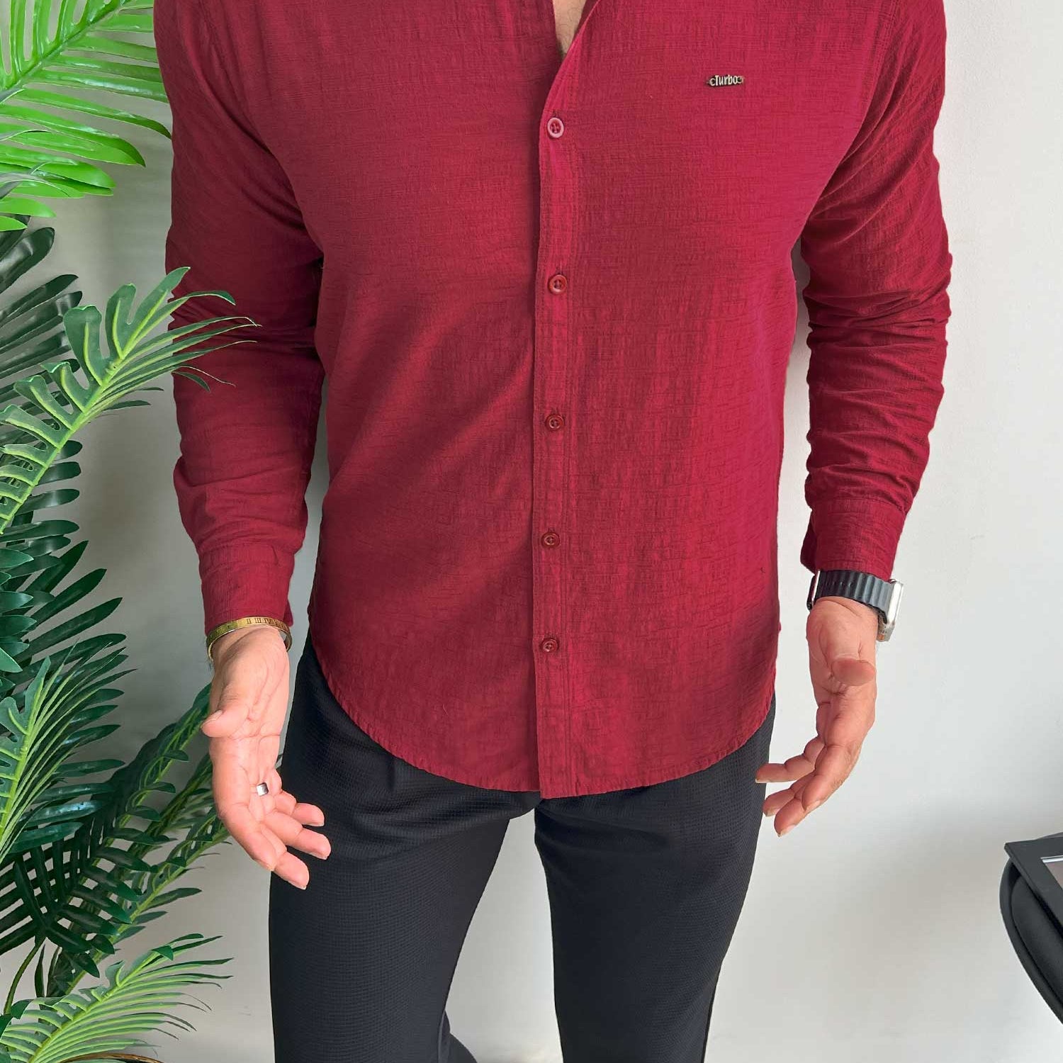 Turbo Dobby Textured Long Sleeve Cotton Casual Shirt