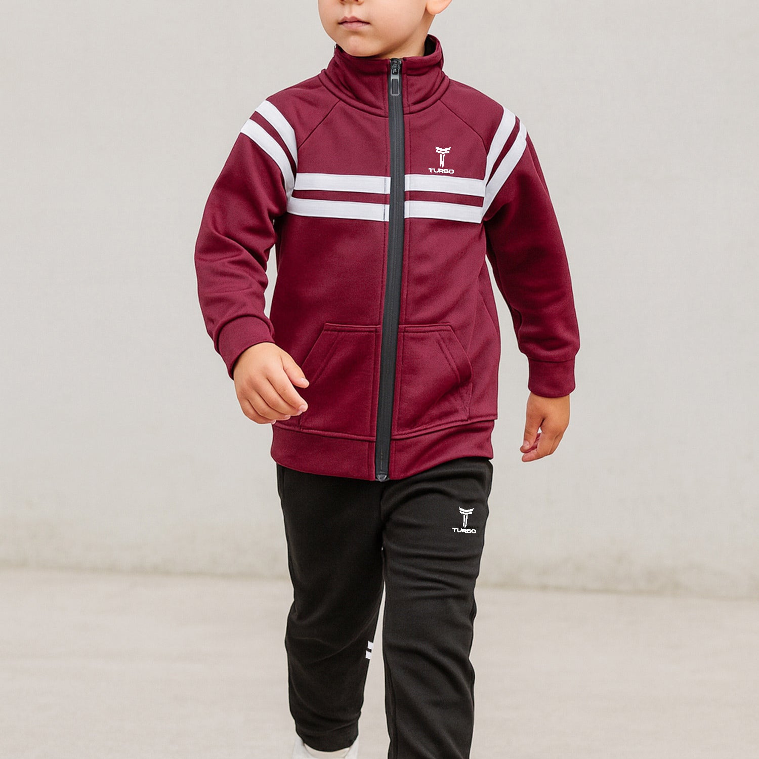 Turbo Edge Slim Fit Full-Zip Unisex Younger Kids Tracksuit In Maroon