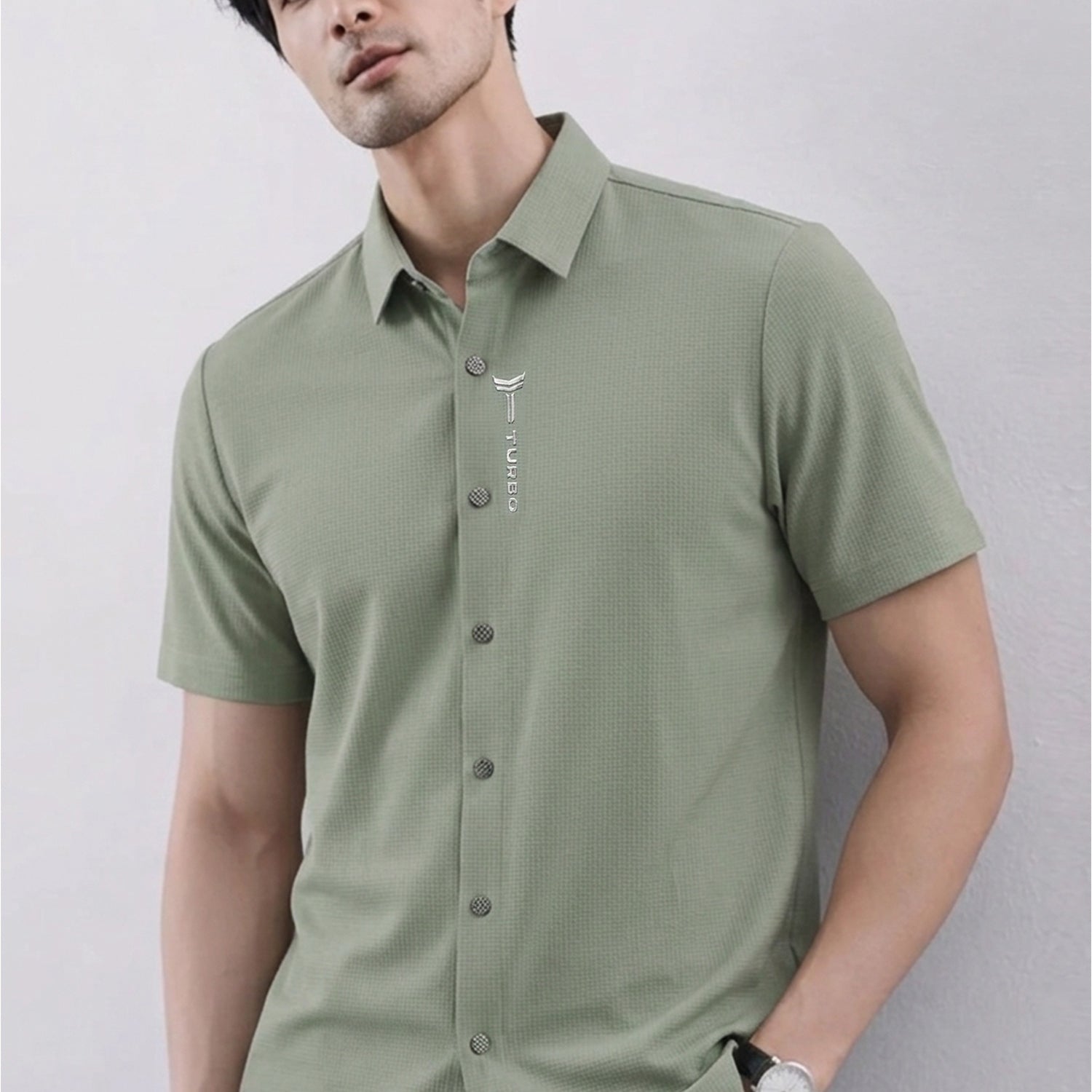 Turbo Waffle Motif Elegant Casual Shirt*