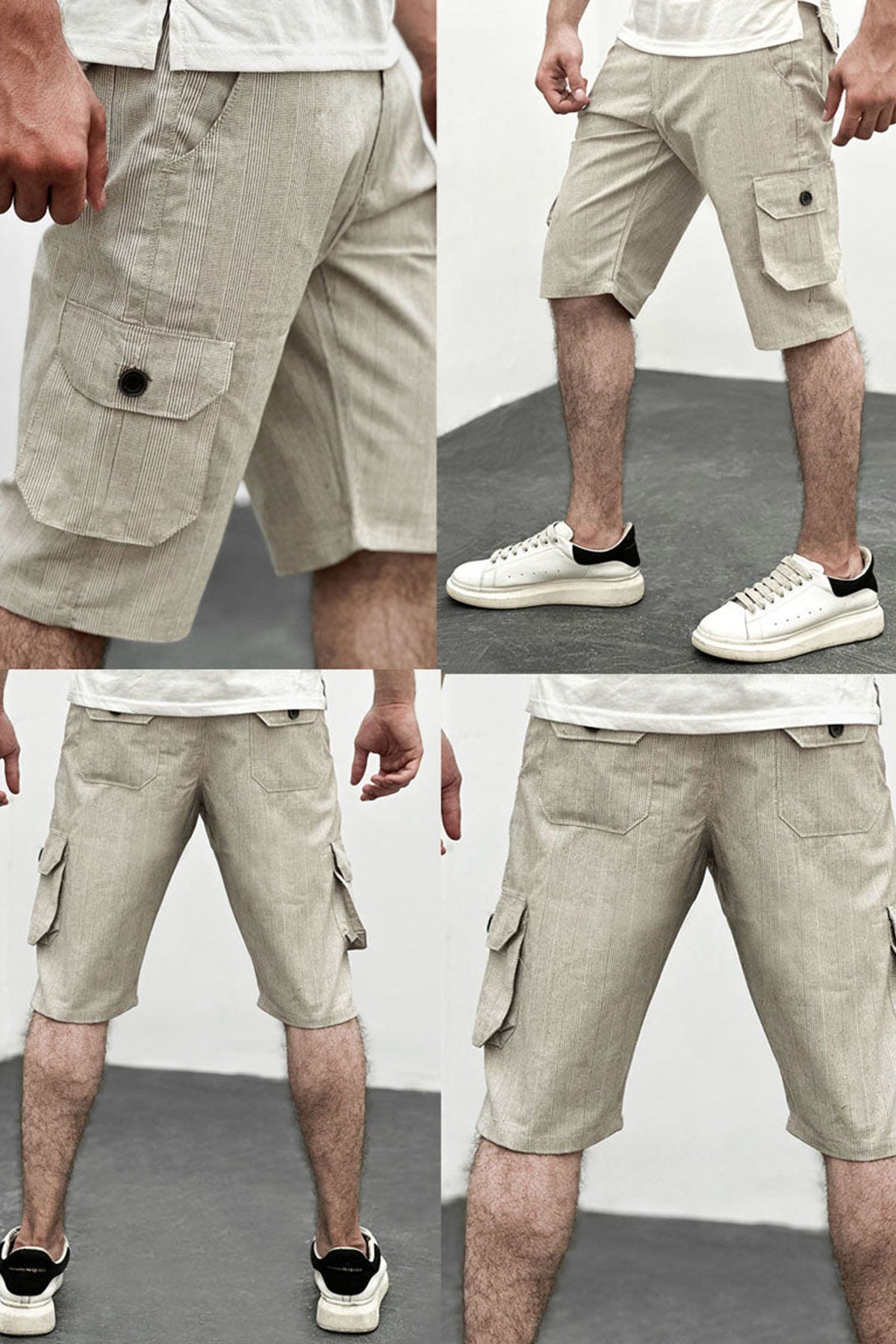 Vertical Lining Cargo Cotton Shorts