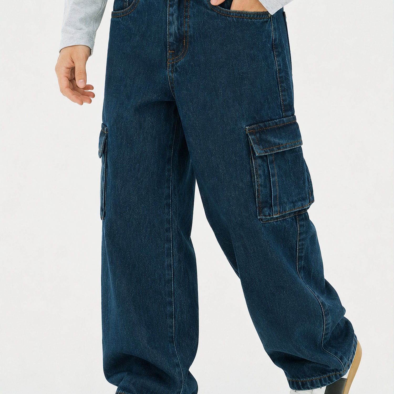 Turbo Wide-Leg Cargo Denim Jeans For Boys
