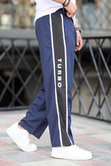 Turbo Panel Typography Micro Loose fit Trouser in Navy Blue