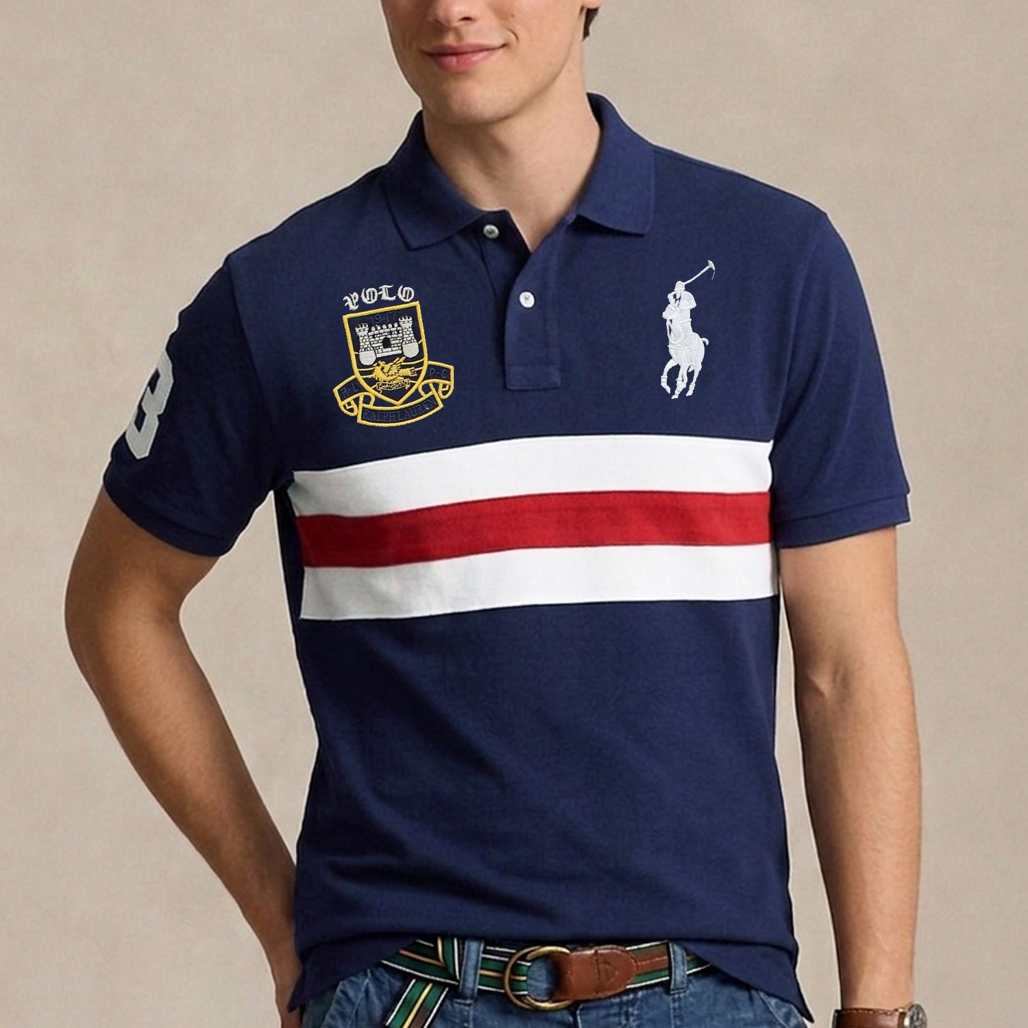 Plo Rph Lren Custom Slim Fit Crest Mesh Men's Shirt