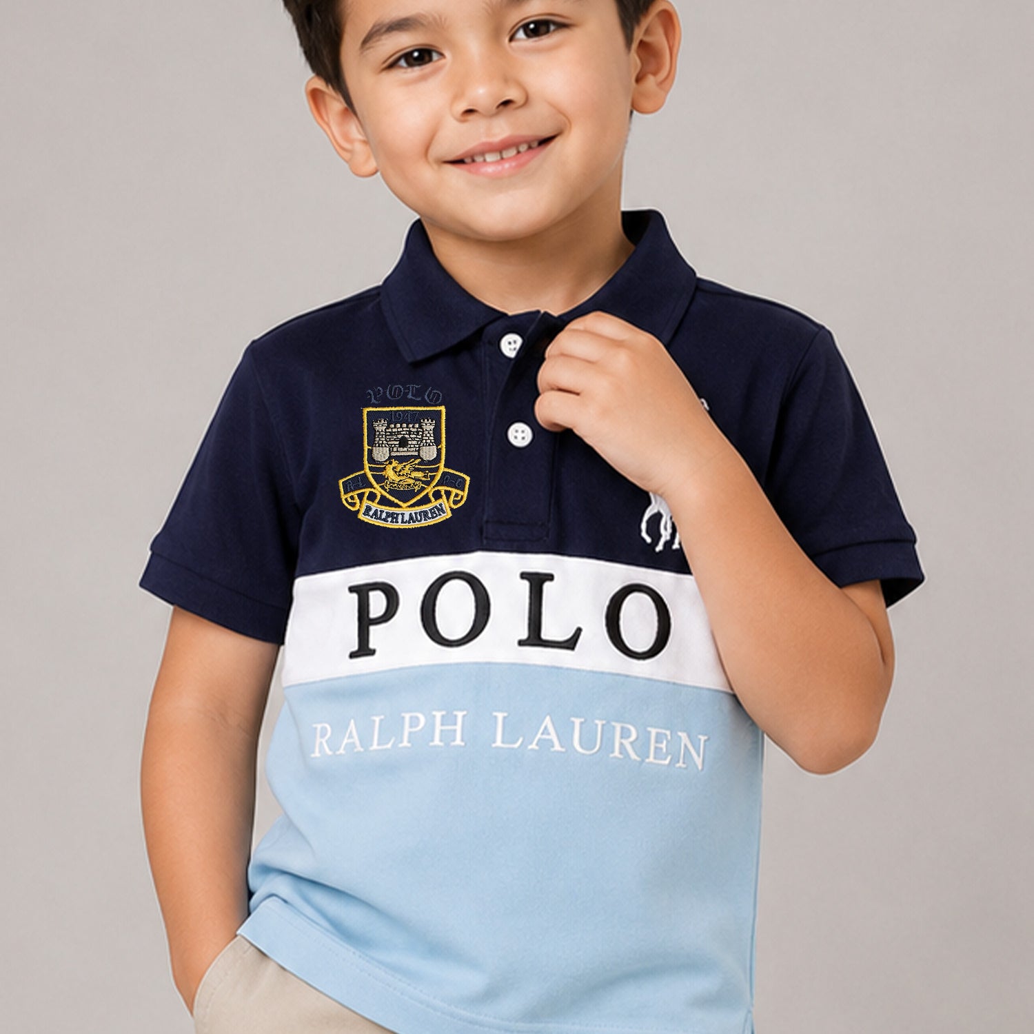 Plo Rph Lren Custom Fit In Two-Tone Younger Kids Polo Shirt