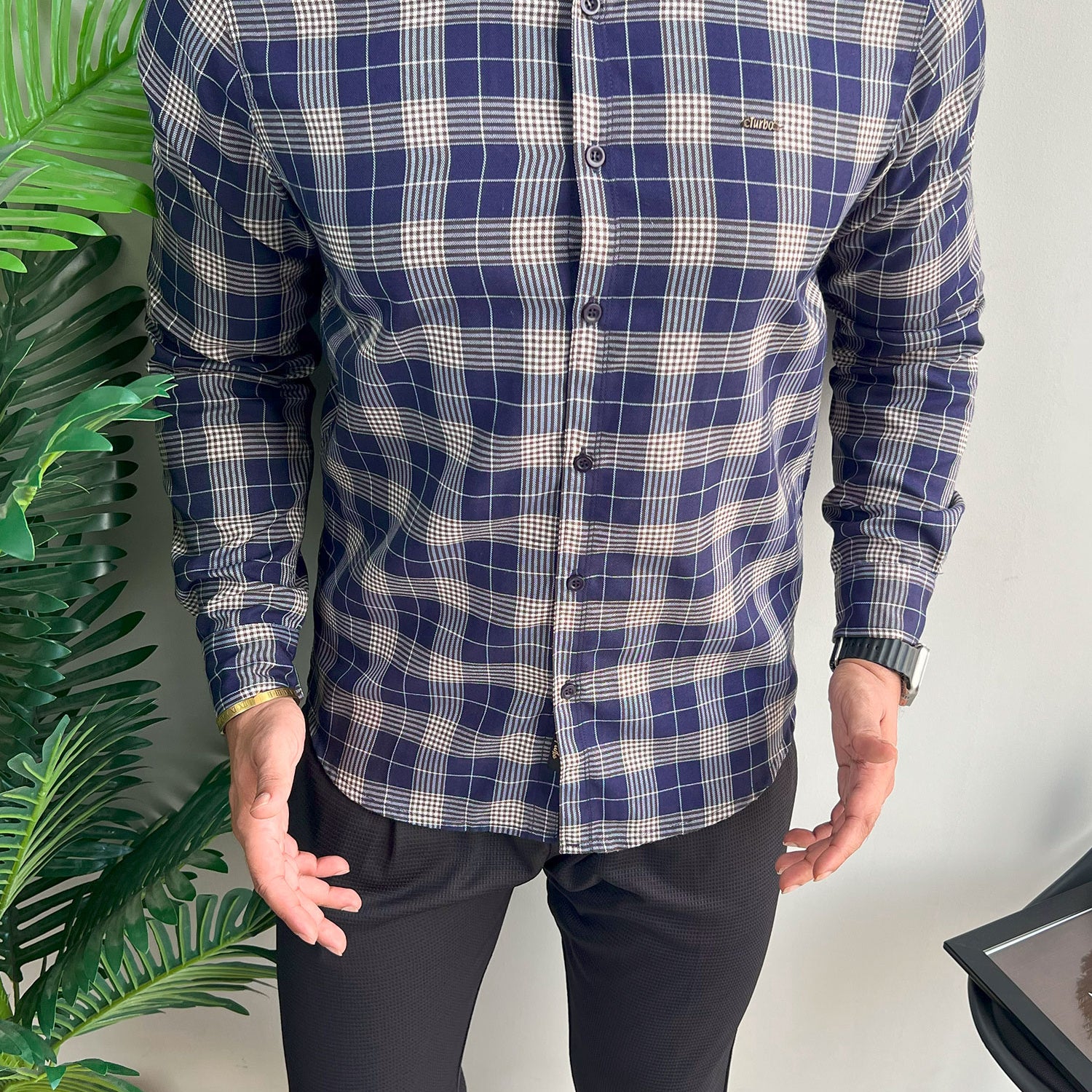 Turbo Plaid Pattern Creation Long Sleeve Cotton Casual Shirt