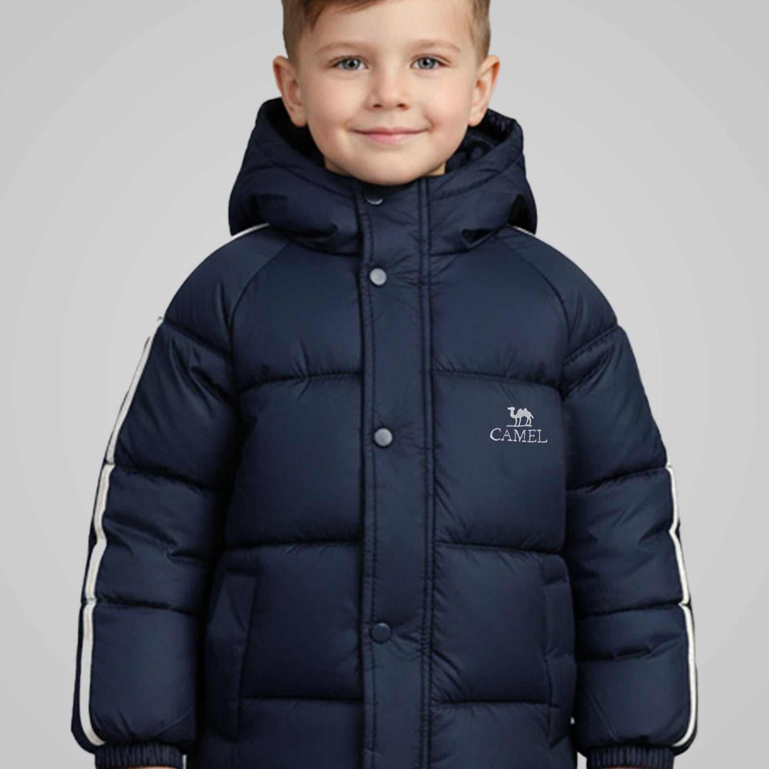 Camel Logo Printed Hooded Boys Kids Puffer Jacket