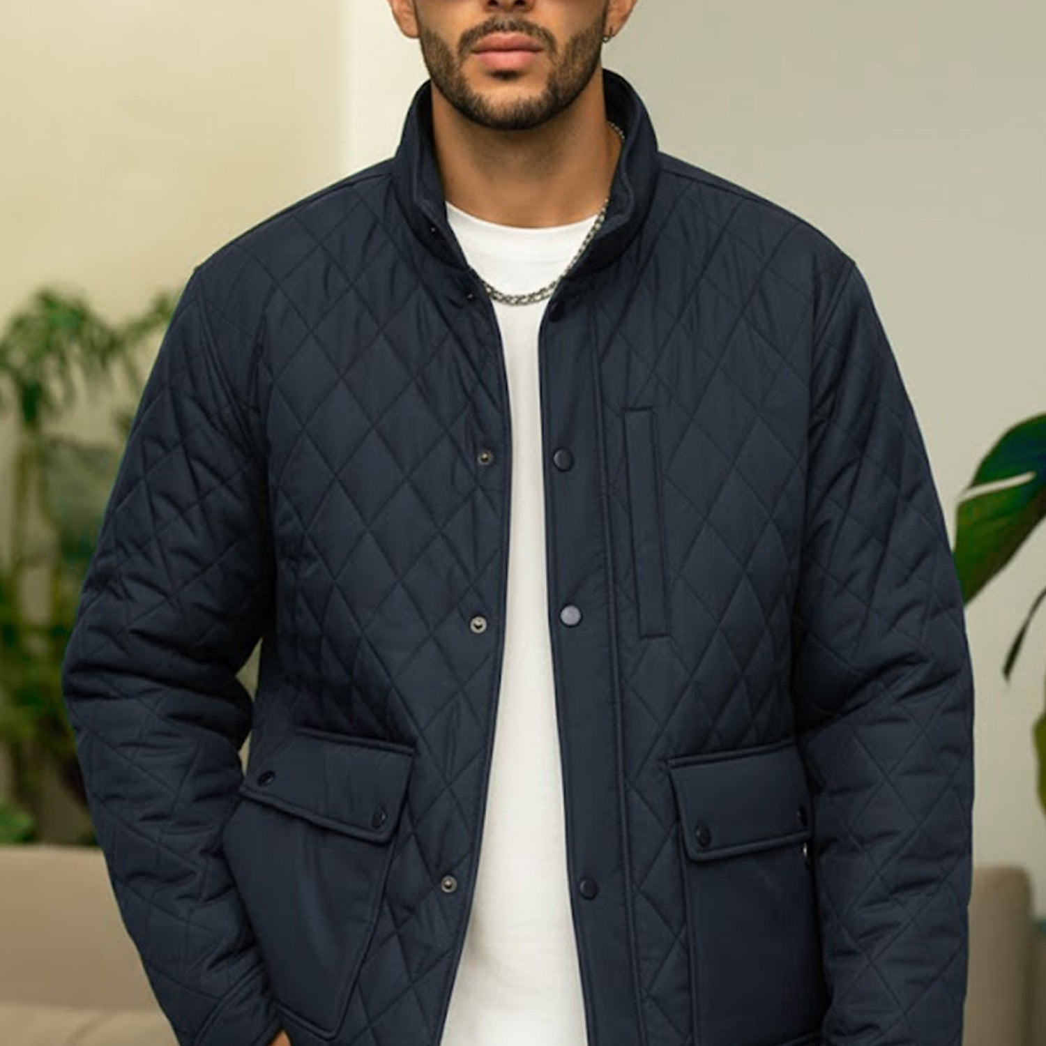 Turbo Placket Pockets Quilted Puffer Jacket
