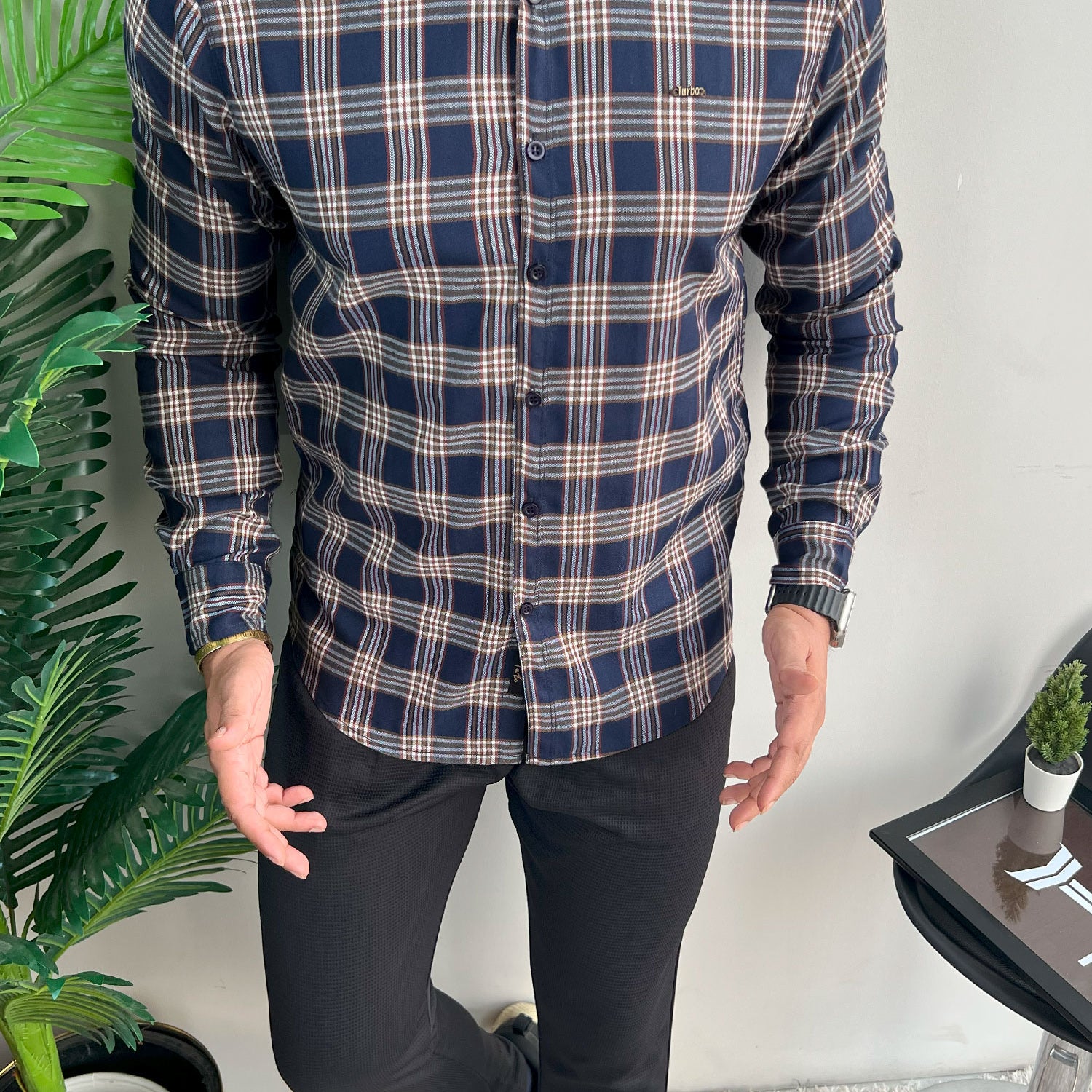 Turbo Tattersall Checkered Long Sleeve Cotton Casual Shirt