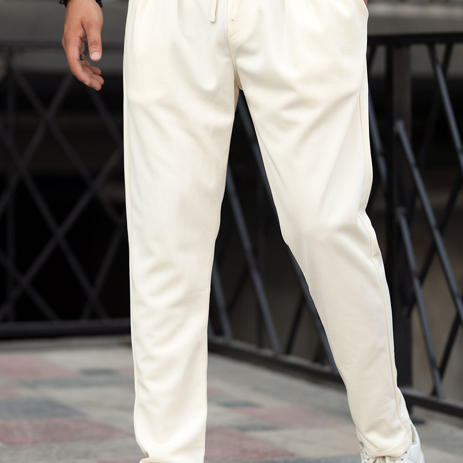 Turbo Pique Textured Double Plate SlimFit Trouser In Off White