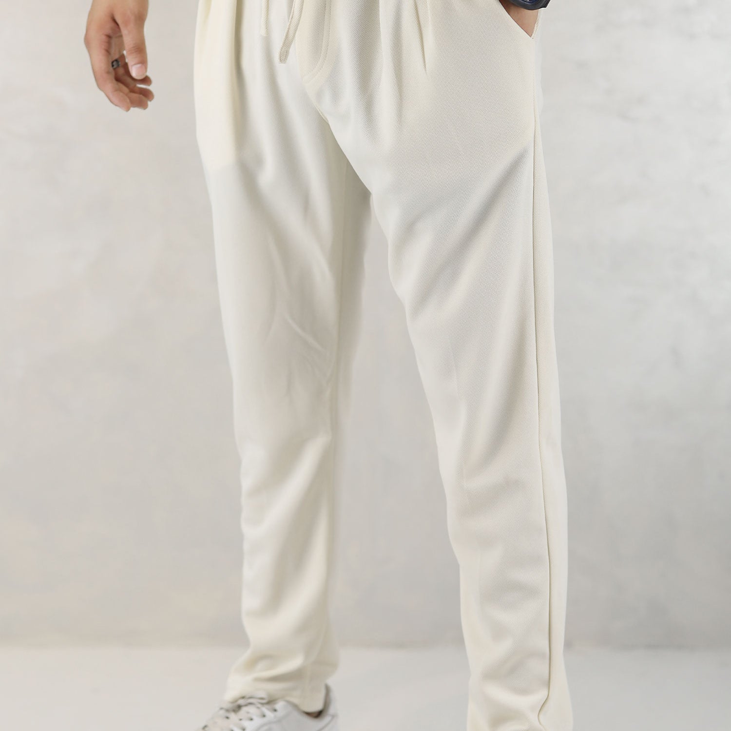 Turbo Pique Textured Double Plate SlimFit Trouser In Off White