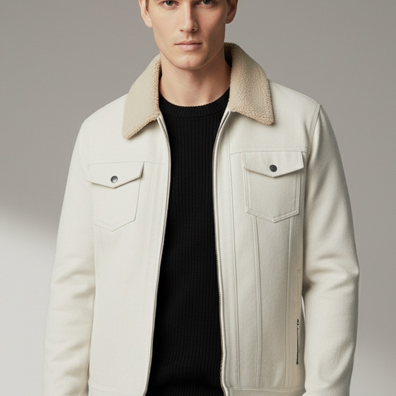 Sherpa Lined Collar Imported Suede Leather Jacket