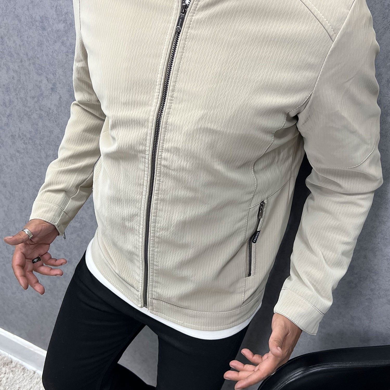 Motif Pattern Men's Imported Suede Leather Jacket