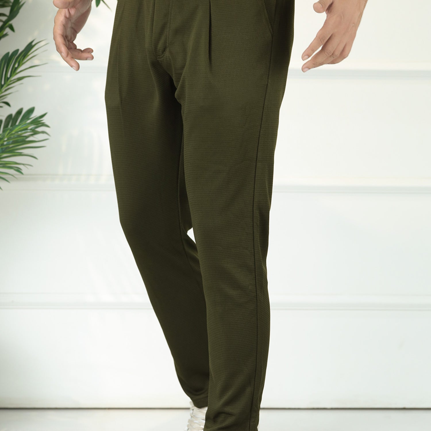 Turbo Urban-Fit Single Plate Waffle Trouser In Olive Green