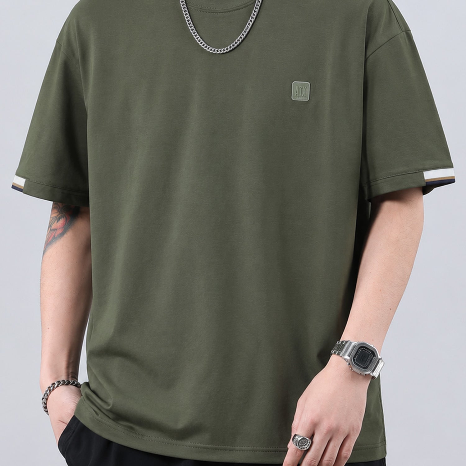 Armni Excnge Striped Sleeve Men's T-Shirt
