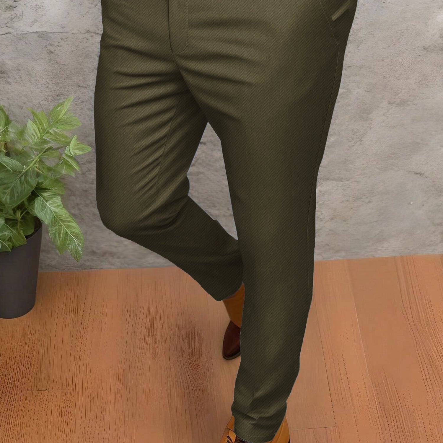 Turbo Urban Executive Slim Fit Cotton Pant In Olive Brown