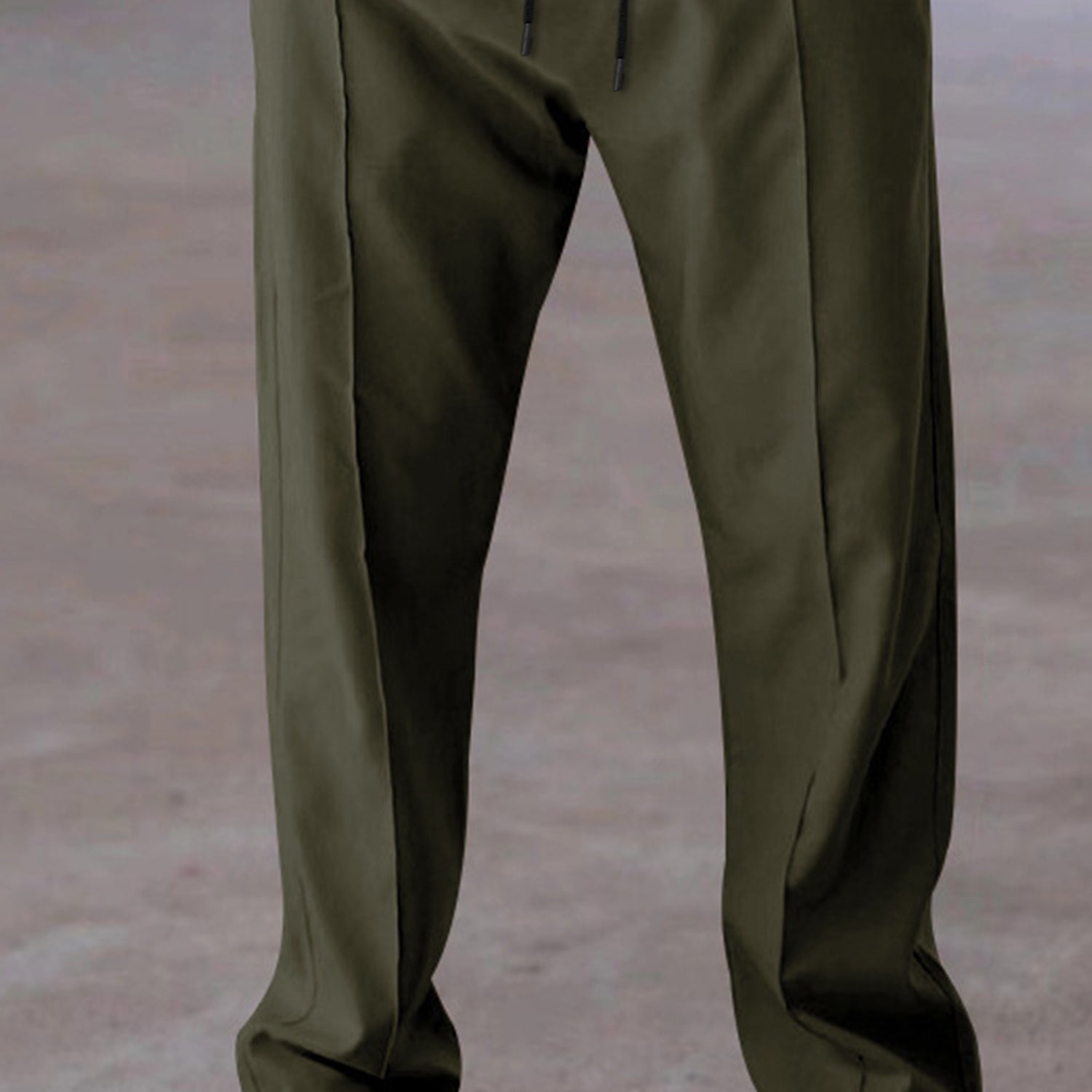 Plain Stripe Line Loose Bottom Trouser In Olive