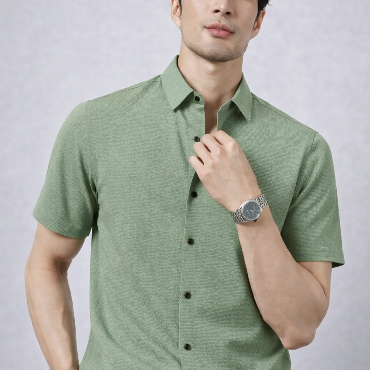 Turbo Textured Finish Button Down Silk Casual Shirt*