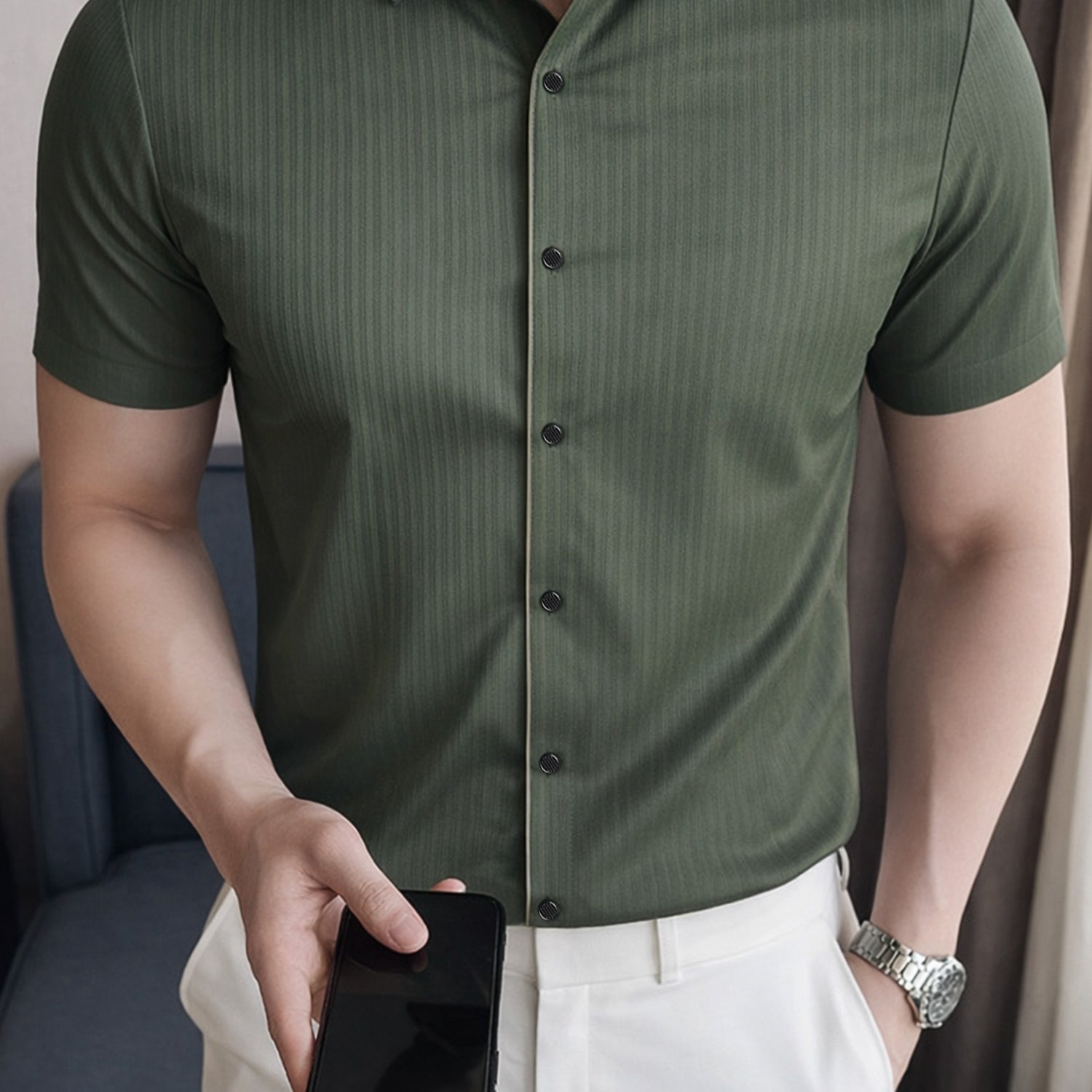 Men's Various Textured Silk Casual Shirt