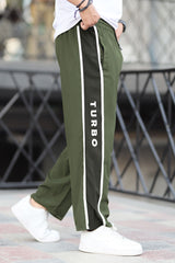Turbo Panel Typography Micro Loose fit Trouser in Olive
