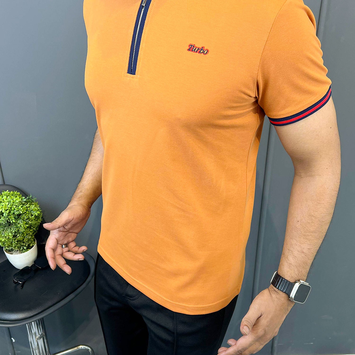 Turbo Record Zip Collar-Block Men's Polo Shirt