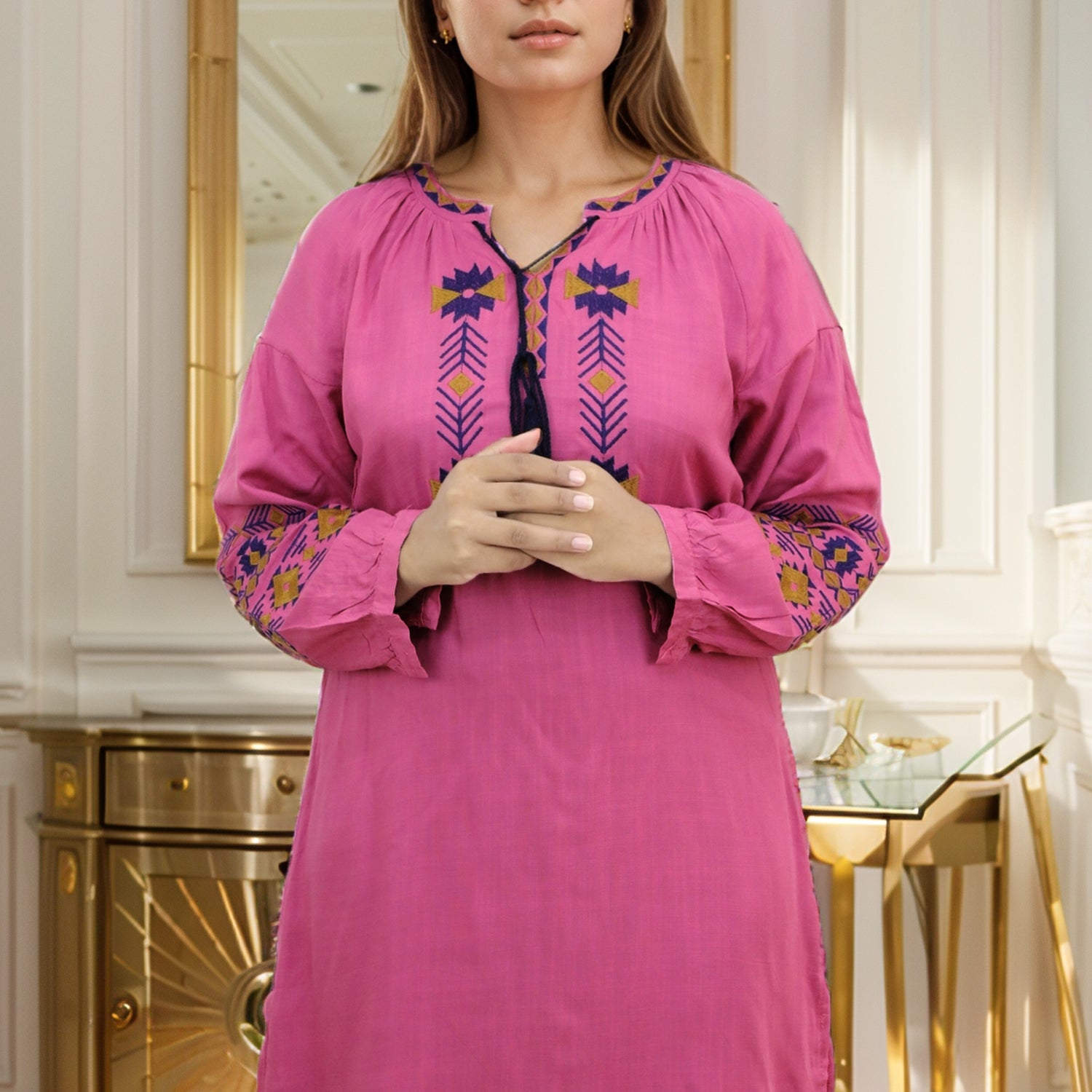 Embroidery Design Self Fabric Turkish Imported Top