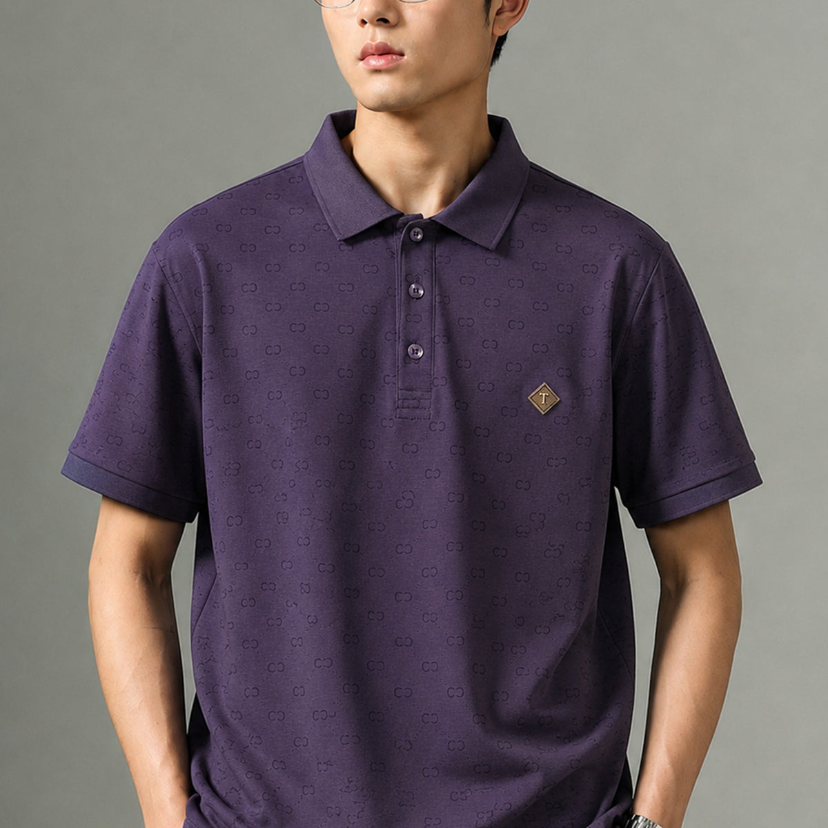 Turbo Jacquard Monogram Pattern Men's Polo T-Shirt