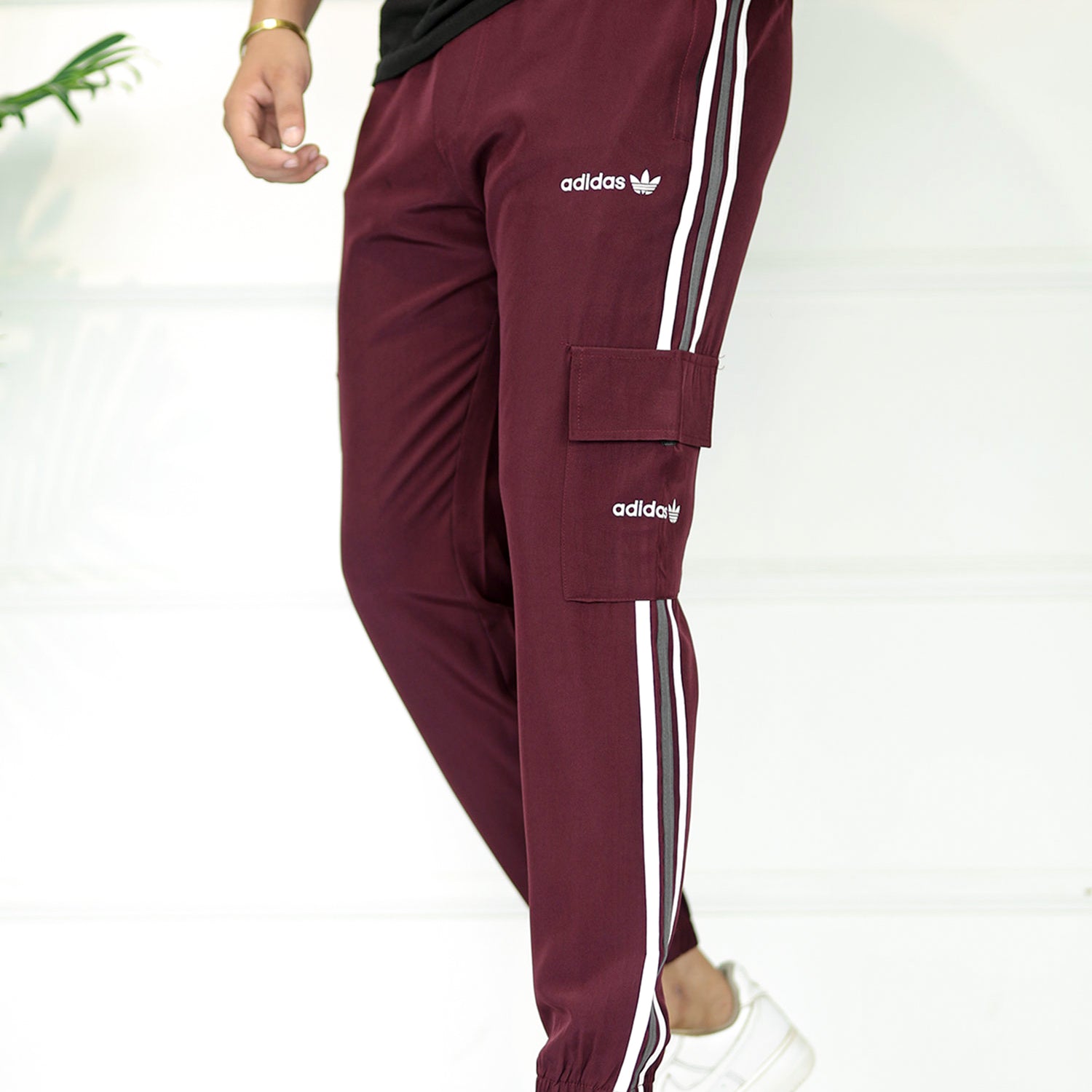Adds Micro Stripes Slimfit Imported Sportswear Trouser In Plum