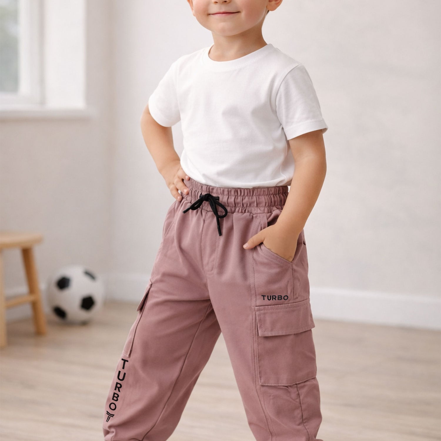 Turbo Casual Cargo Kids Trousers For Boys In Pastel Pink