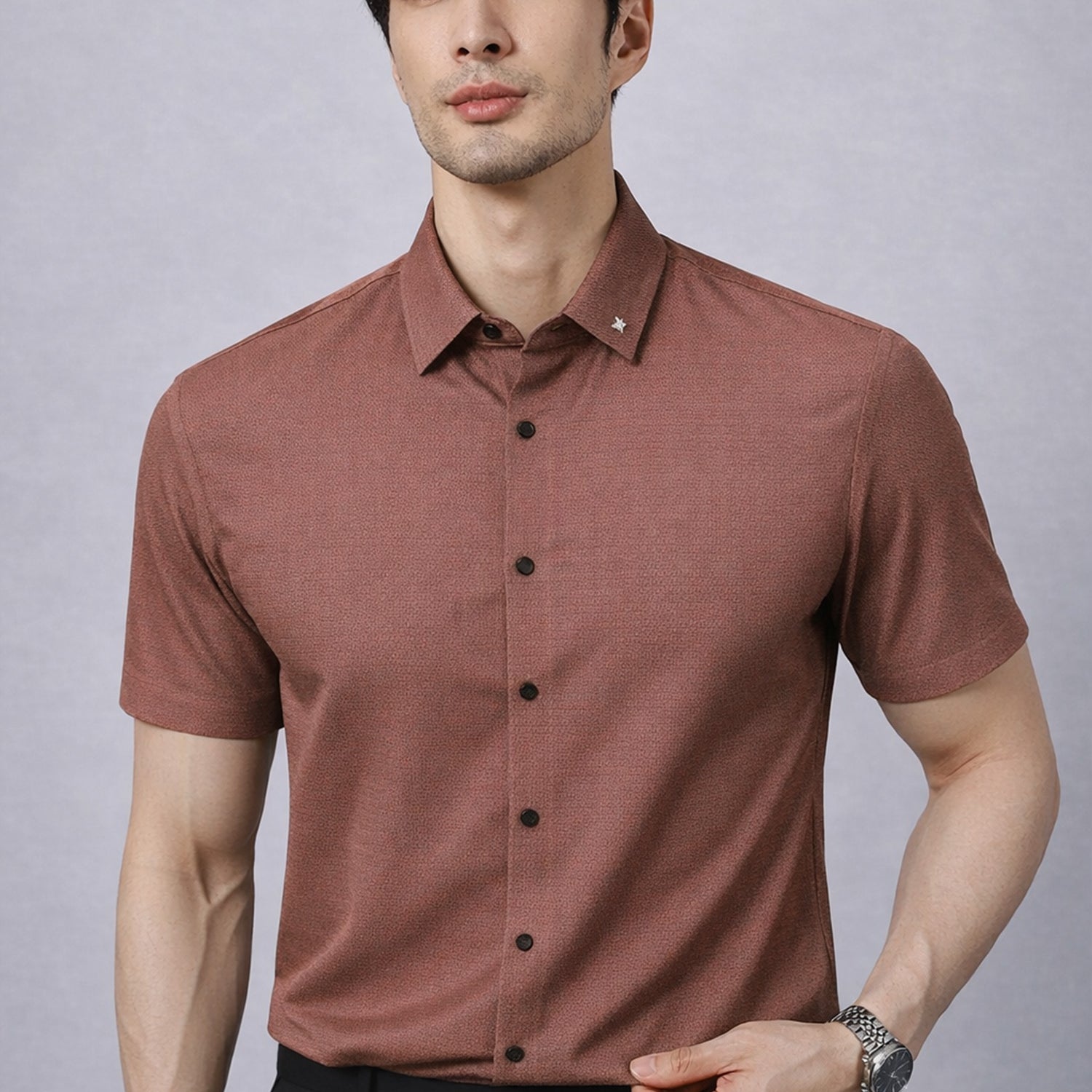 Turbo Textured Finish Button Down Silk Casual Shirt*