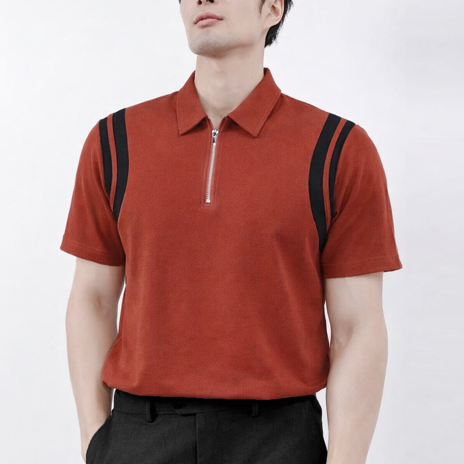 Men's Jacquard Quarter Zipper Style Polo T-Shirt